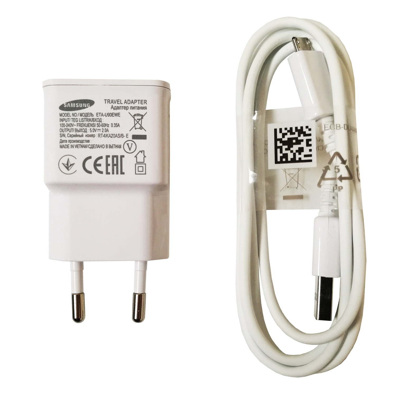 کابل و شارژر اصلی گوشی سامسونگ Adapter 2.0A